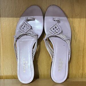 Gucci Pale Pink Braided Leather Slide Sandals